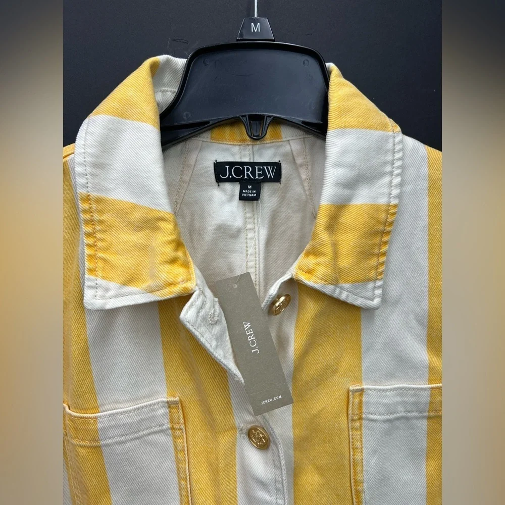 J. Crew Denim chore jacket in stripe Yellow  White Striped, trendy and sold out - Picture 2 of 8